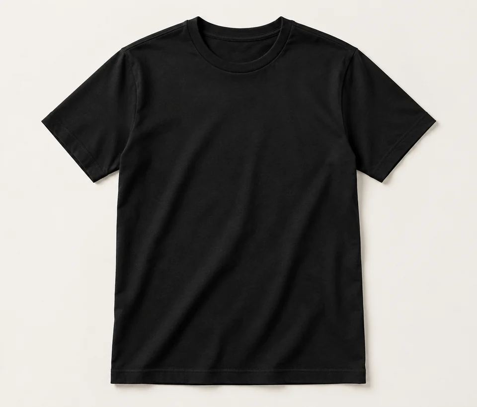 Regular fit T-shirt laid flat, marked with where to measure width (A), length (B) and sleeve (C)